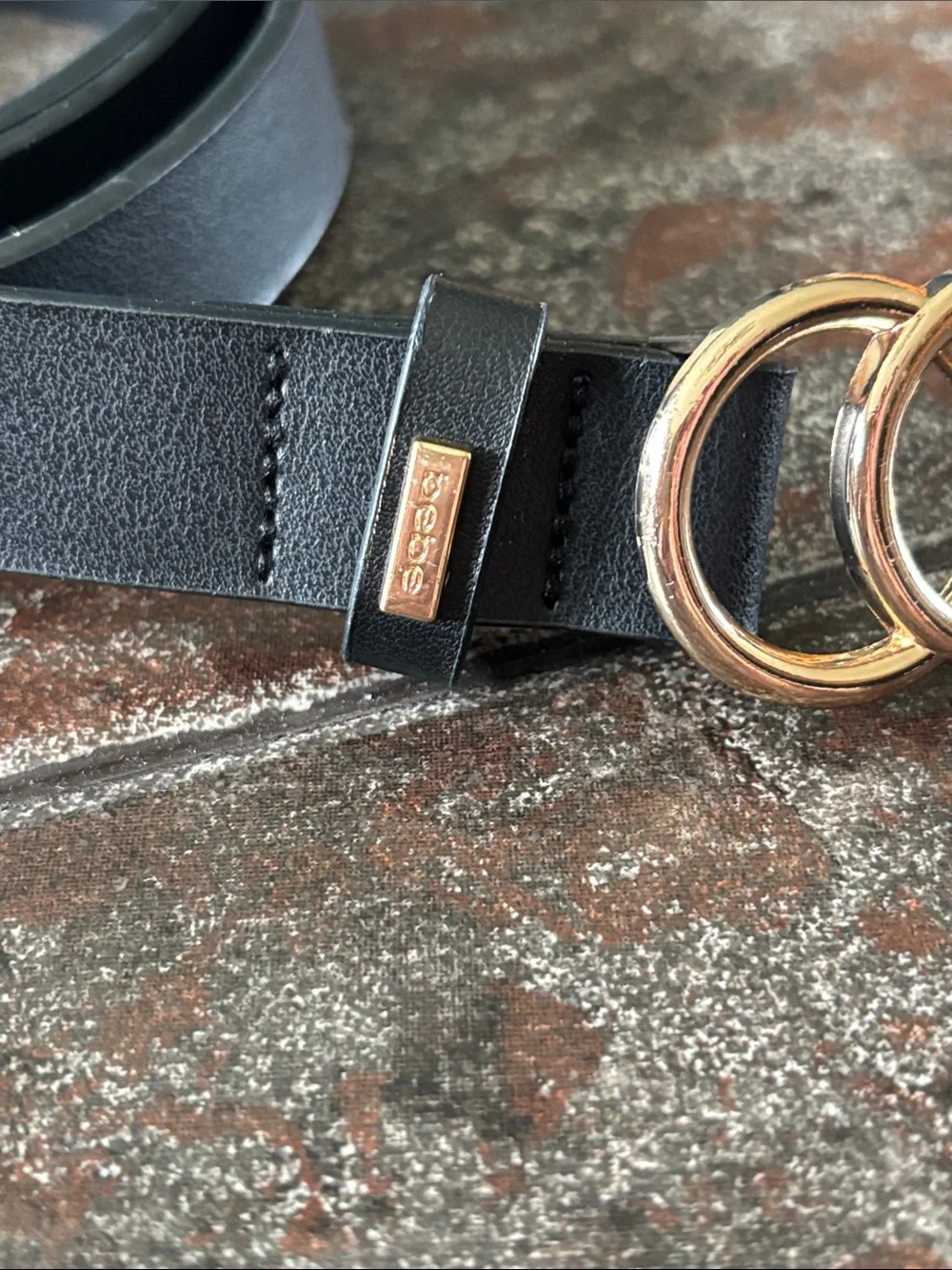 bebe Black Belt with Gold Double-Ring Buckle